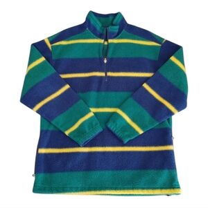 Vintage Ebtek Eddie Bauer Striped Fleece Pullover Men's L Sweater Green Yellow